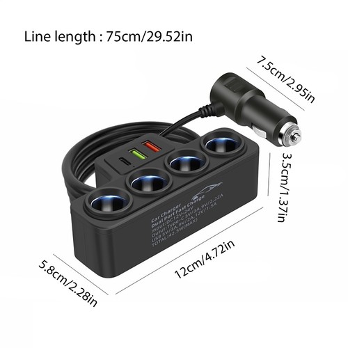 Outlet 12V 24V Dual USB Car Cigarette Lighter Socket Splitter Power Adapter Char - Photo 2 sur 12