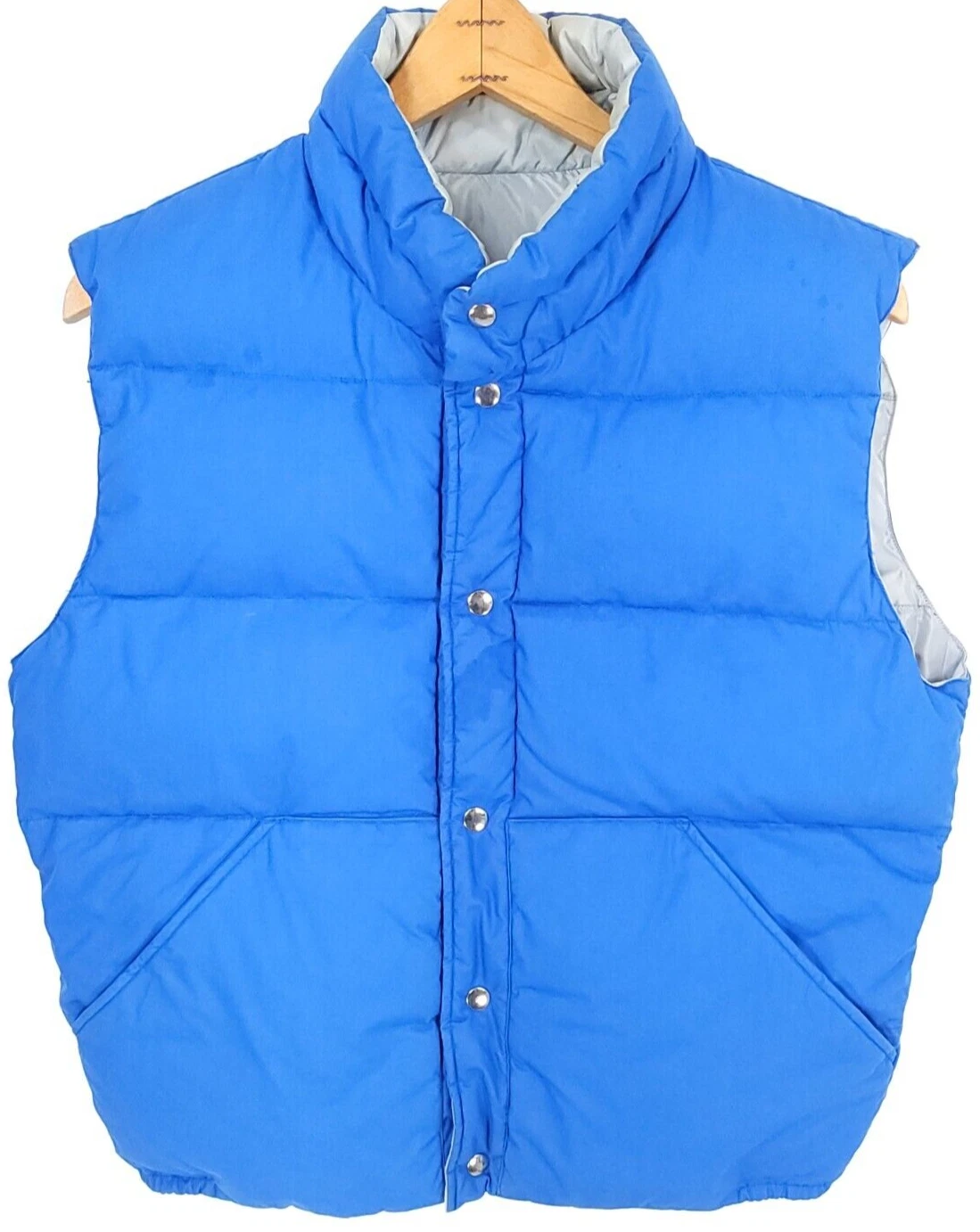 Herman's Goose Down Vest Men's Med Blue Gray Reversible Puffer Snap Front