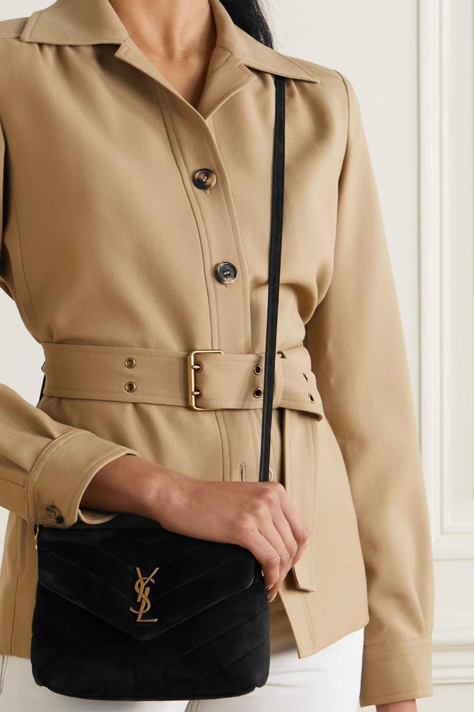 Borsa a tracolla Saint Laurent YSL monogramma giocattolo LouLou trapuntata Chevron pelle scamosciata $2150