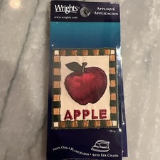 2 Embroidered Red Apple Iron-On Patch Applique Wright's 2" x 2-1/2" Vintage New
