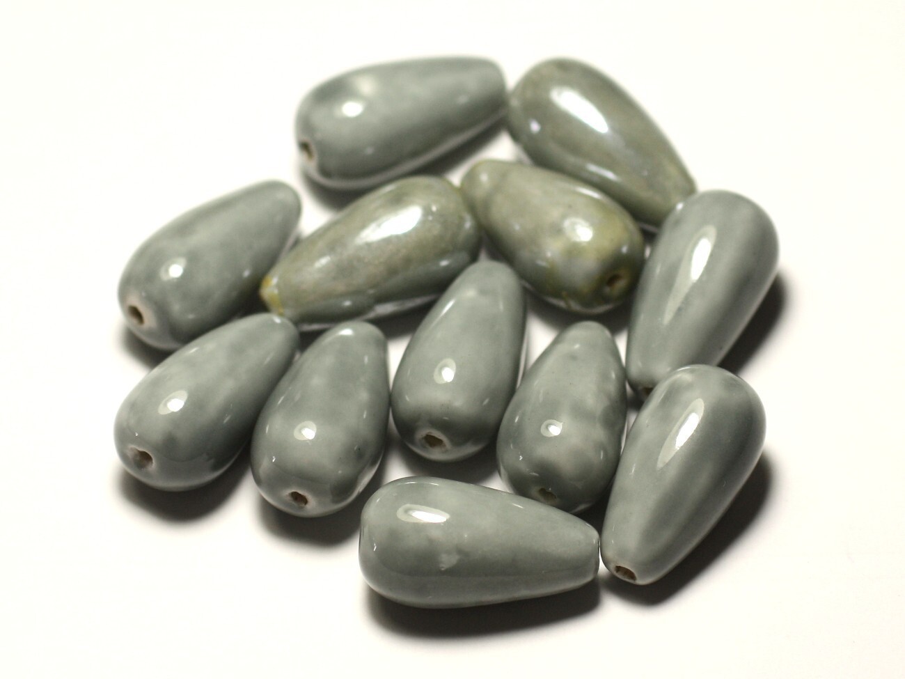 Perles céramique gouttes 20x10mm gris souris pour créer colliers et sautoirs DIY