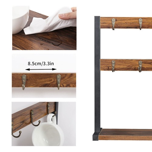 2-Tier Coffee Mug Holder Stand Wood &Metal Tabletop Coffee Cup Storage Tree Base - Picture 10 of 12