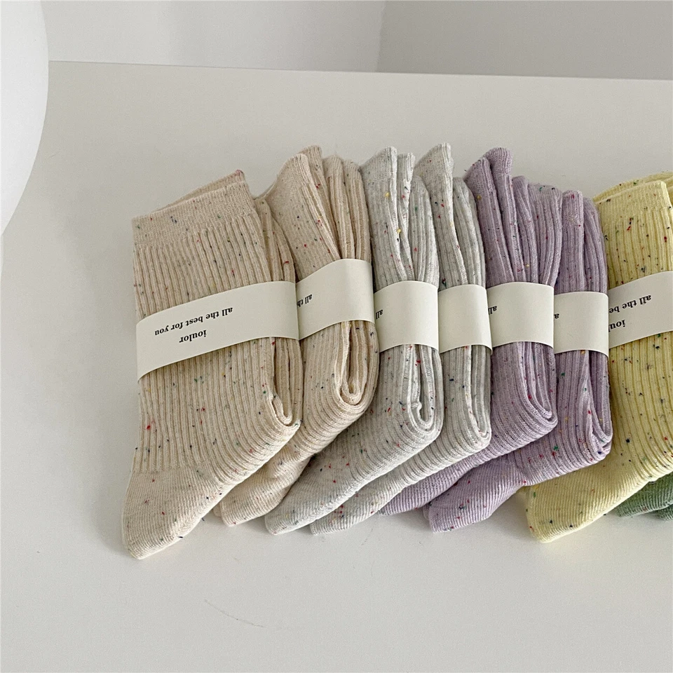 5 pares de calcetines tobilleros de algodón multicolores clásicos informales a rayas de media pantorrilla para mujer Foto 2 de 4