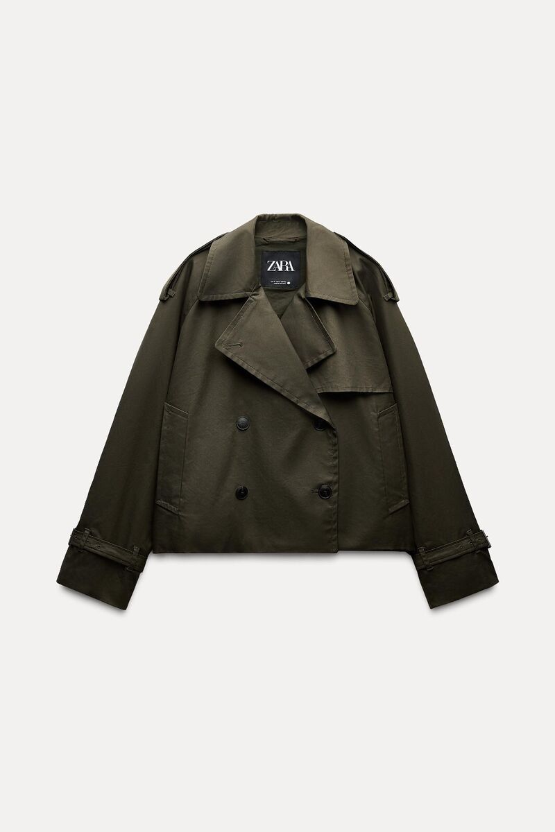 ZARA WATER-REPELLENT CROP JACKET TRENCH KHAKI GREEN size S ZARA WATER-REPELLENT CROP JACKET TRENCH KHAKI GREEN size S
