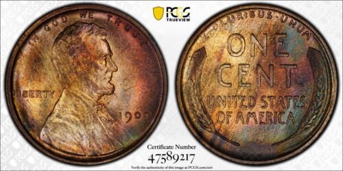 Trueview Rainbow TONED 1909 P VDB MS 64 RB Abe Lincoln Wheat Cent PCGS OCE 356 - Picture 1 of 7
