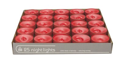 50 Teelichter Nightlights Acryl Cup rubin/rot Wenzel Kerzen, ca. 8h Brenndauer