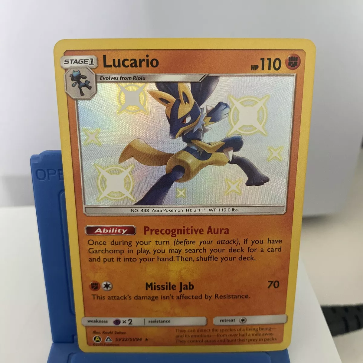 Shiny Lucario Hidden Fates Holo Rare Pokemon Card. SV22