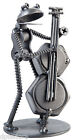 Frog Bass Player Hand Crafted Recycled Metal Rock Band Art Sculpture Figurine