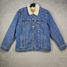 Levi's Sherpa Lined Trucker Jacket Mens EXTRA LARGE XL Medium Wash Button Up NWT