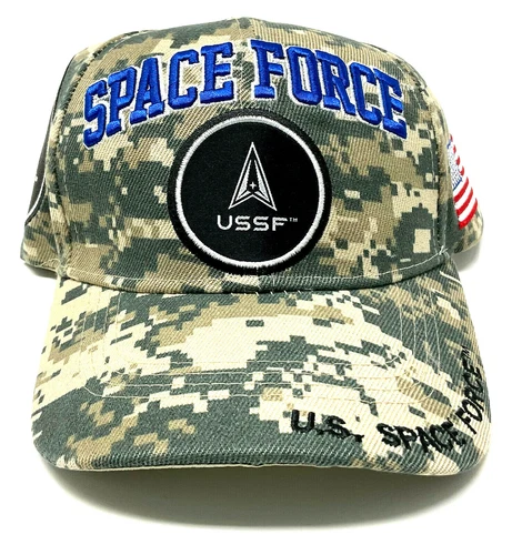 CAMO UNITED STATES SPACE FORCE TEXT LOGO US USA FLAG CAMOUFLAGE USSF HAT CAP NWT - Picture 2 of 4