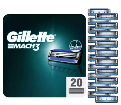 Gillette Mach3 Razor Blades Pack of 20 Shaving Refills New Genuine FAST FREE P&P