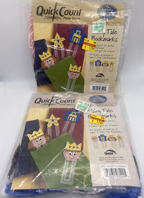 2 Vintage Easy Craft Kits Quick Count Plastic Canvas Yarn Fairy Tale Bookmarks