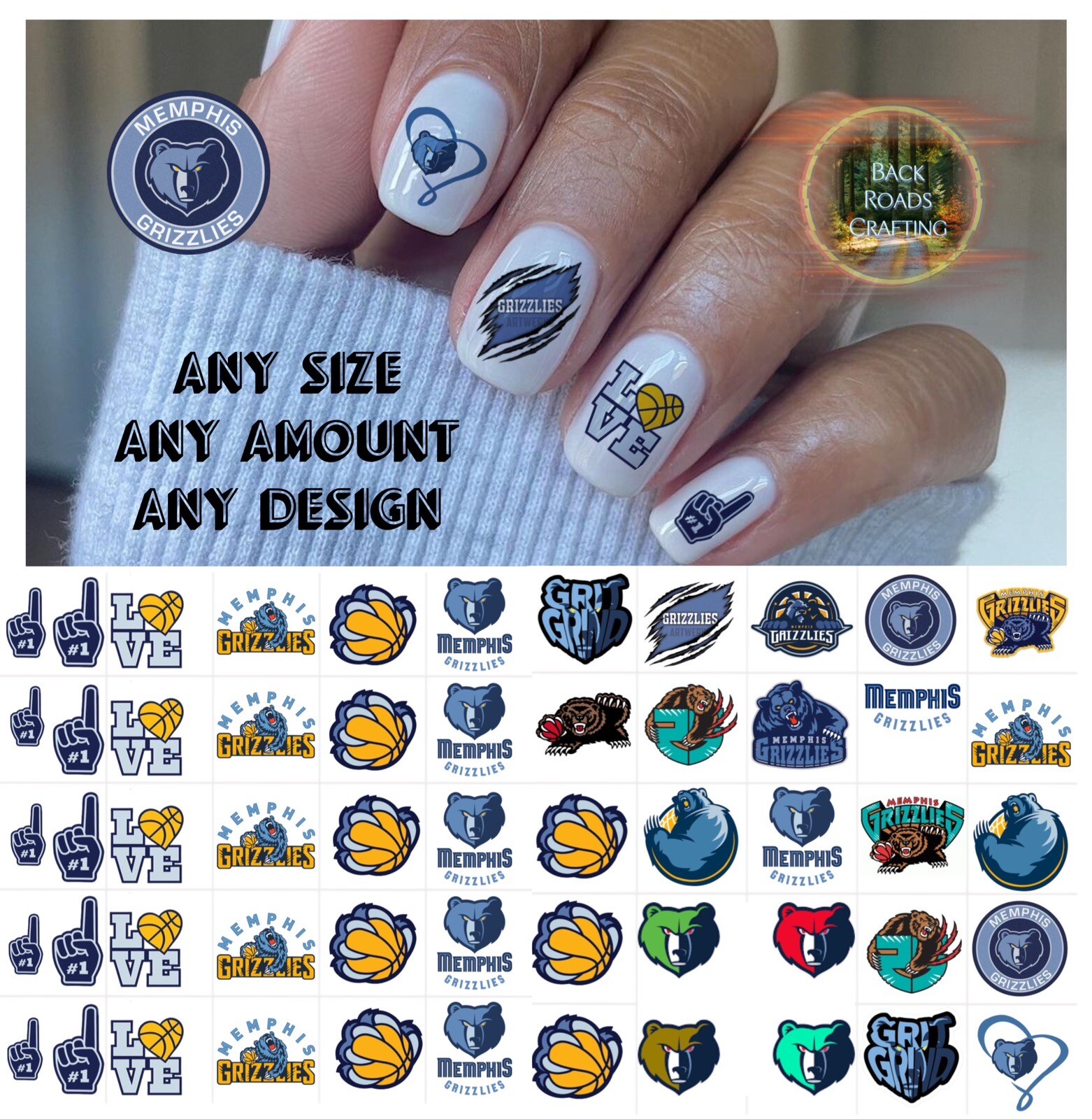 Memphis Grizzlies Waterslide Nail Decals Set Of 50 Instructions & Bonus