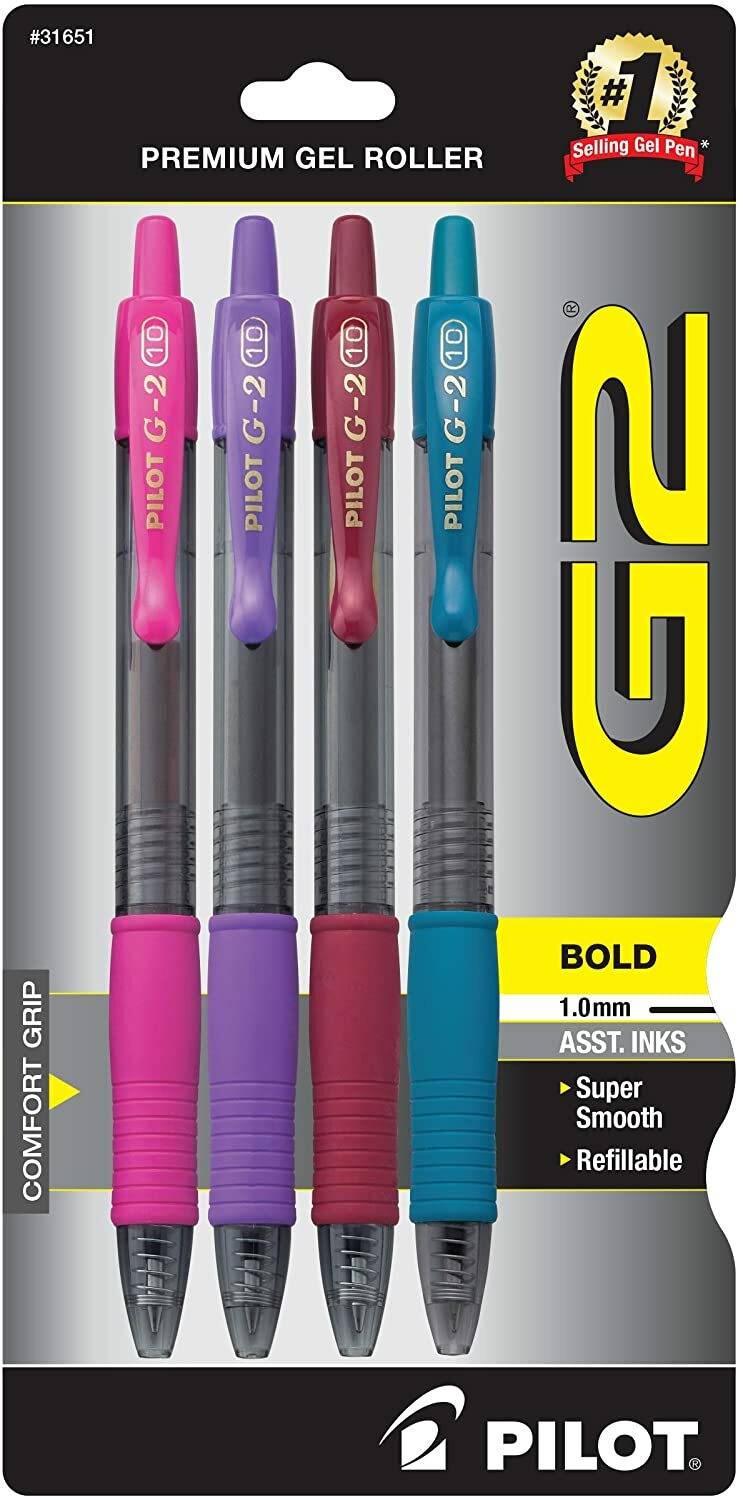 G2 Premium Refillable & Retractable Rolling Ball Gel Pens, Bold Point, Assorted