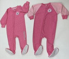 2- Pairs Of Footed, Pajamas, Size 2T, 1-Solid 2-Tone Pink, 1- Pink W/Stars, NWT