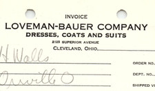 1938 LOVEMAN-BAUER CO. CLEVELAND OH DRESSES COATS SUITS BILLHEAD INVOICE Z1176