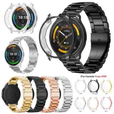 For Garmin Venu 3 3S 2 2S Vivoactive 4 4S Stainless Steel Strap+TPU Case Cover