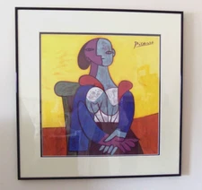 PABLO PICASSO -Lg Framed Art Print Under Glass-Woman and Chair Series, 26" x 27"