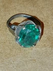 Vintage Sarah Coventry 925 Sterling May Birthstone Green CZ Adjustable Ring