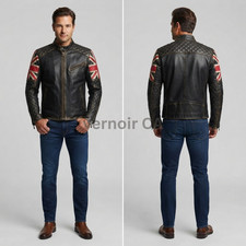 Men's Black Genuine Leather Biker Jacket Rivet Faded Seam YKK Zipper