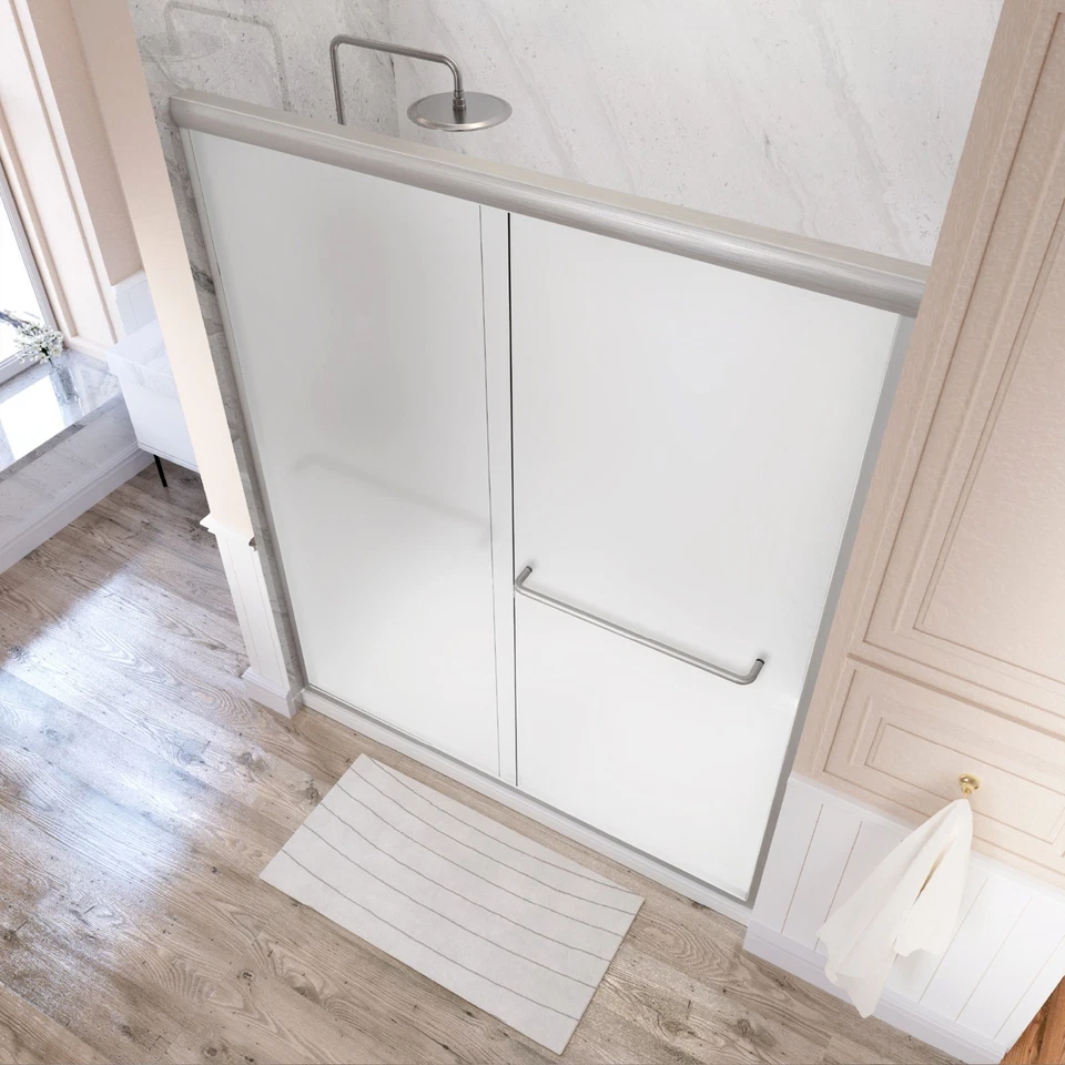 Porta de banheiro sem moldura 59"W x72"H porta de chuveiro deslizante dupla vidro fosco - Imagem 2 de 4