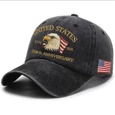 USA 250th Anniversary Cap Washed-Print Hat Flag USA Eagle Baseball Cap Embroider