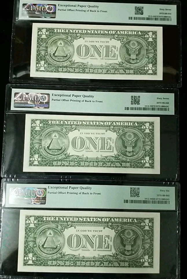  3 Consecutive 1981A $1 FRN Offset Printing Error PMG 67,66 EPQ #101 - Image 3 of 4