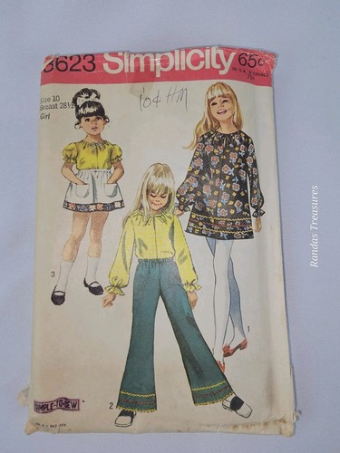 Simplicity Sewing Pattern 8623 Girls Sz 10 Dress/Blouse/Skirt/Pants 1969