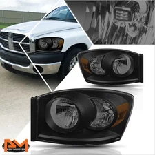 For 06-09 Dodge Ram 1500/2500/3500 Headlight/Lamps Replacement Amber Side Tinted