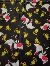 VTG Looney Tunes Sylvester and Tweety Bird Black Cotton Fabric 3.25 Yards X 45"
