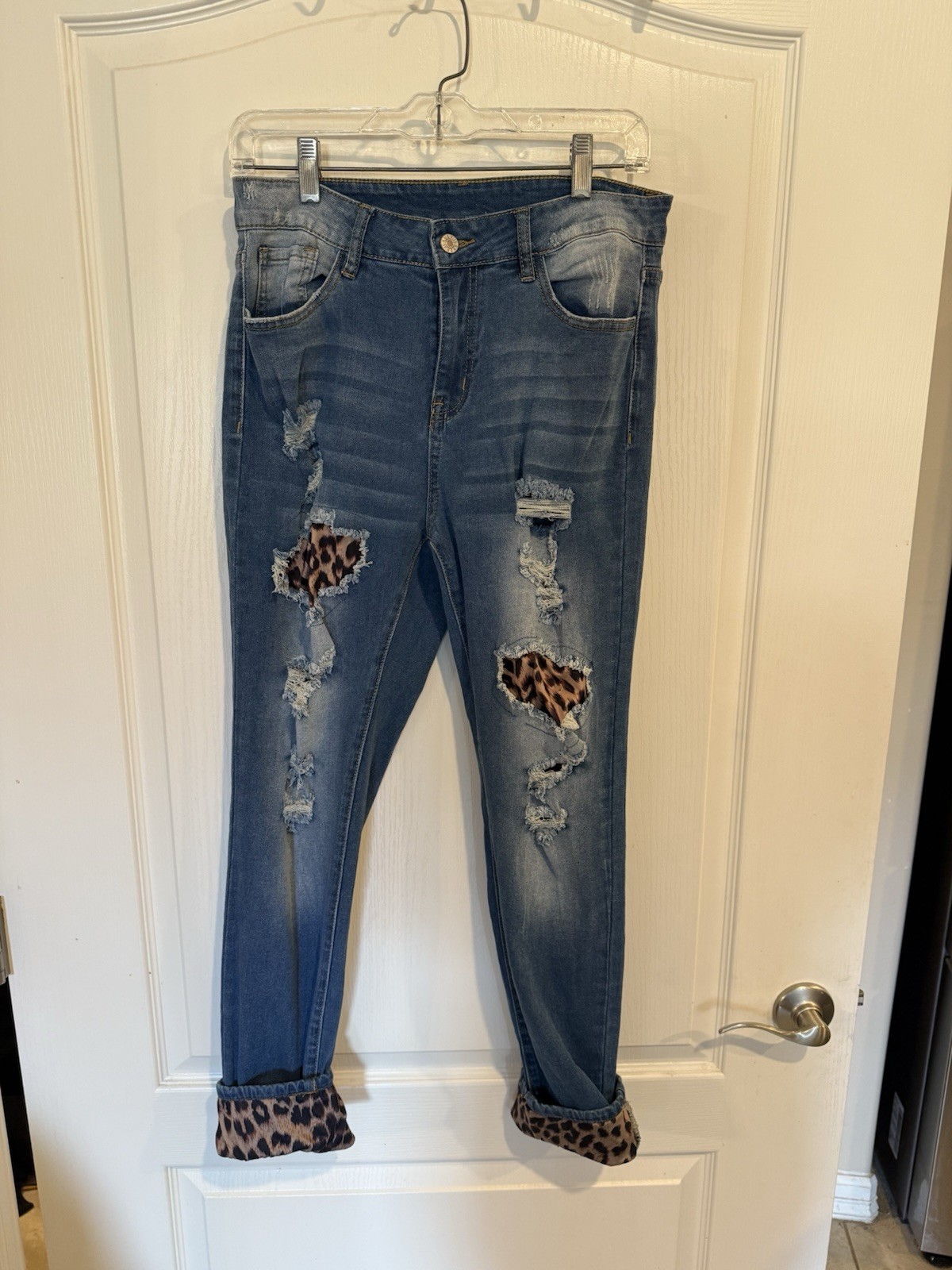 Leopard Patchwork and cuff Distressed stretch ank… - image 1