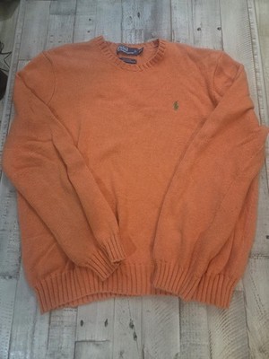 Men's Polo Ralph Lauren Orange 100% Cotton Crewneck Sweater XXL Green Pony Logo