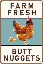Funny Chicken Coop Signs, Farm Fresh Butt Nuggets Tin Metal Signs for Farmhouse