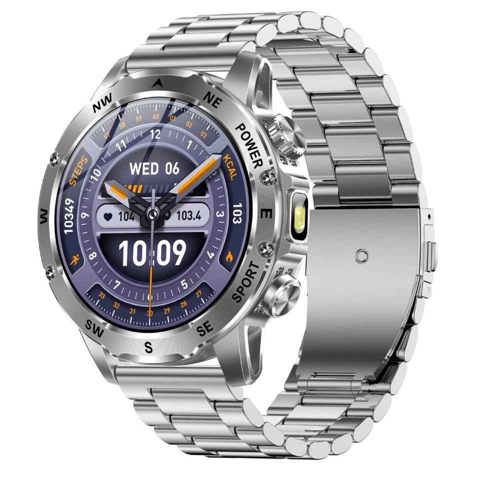 Herren Damen Smartwatch Militär BT Anruf LED Taschenlampe Gesundheitsfunktionen - Bild 2 von 4