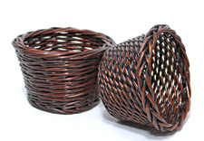 Planter Baskets Woven Wicker Rattan Dark Stain Set 2