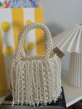 Faux Pearl Beaded Fringe Mini Handbag Wedding Bridal Party Evening Bag Tote New