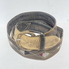 Vintage Worn Brown Leather Belt Embroidered Cutouts Boho Southwest 42" Unisex
