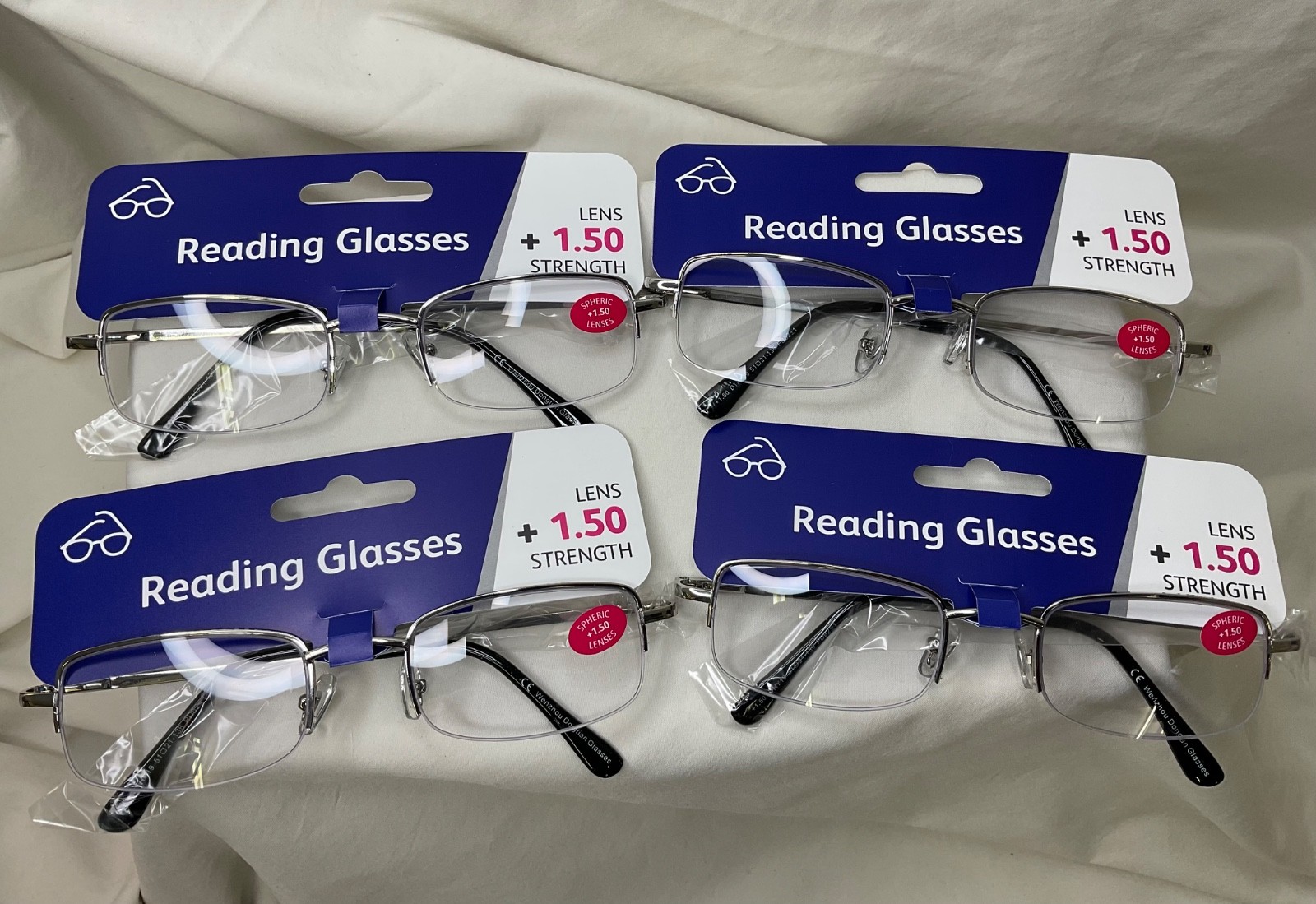 4 PACK Male Reading Glasses Nickel Silver Style Half Rim  +1.50 Strength
