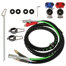Fit For Semi Truck Tractor Black 12FT 3-in-1 Wrap Set Air Line Hose Assemblies