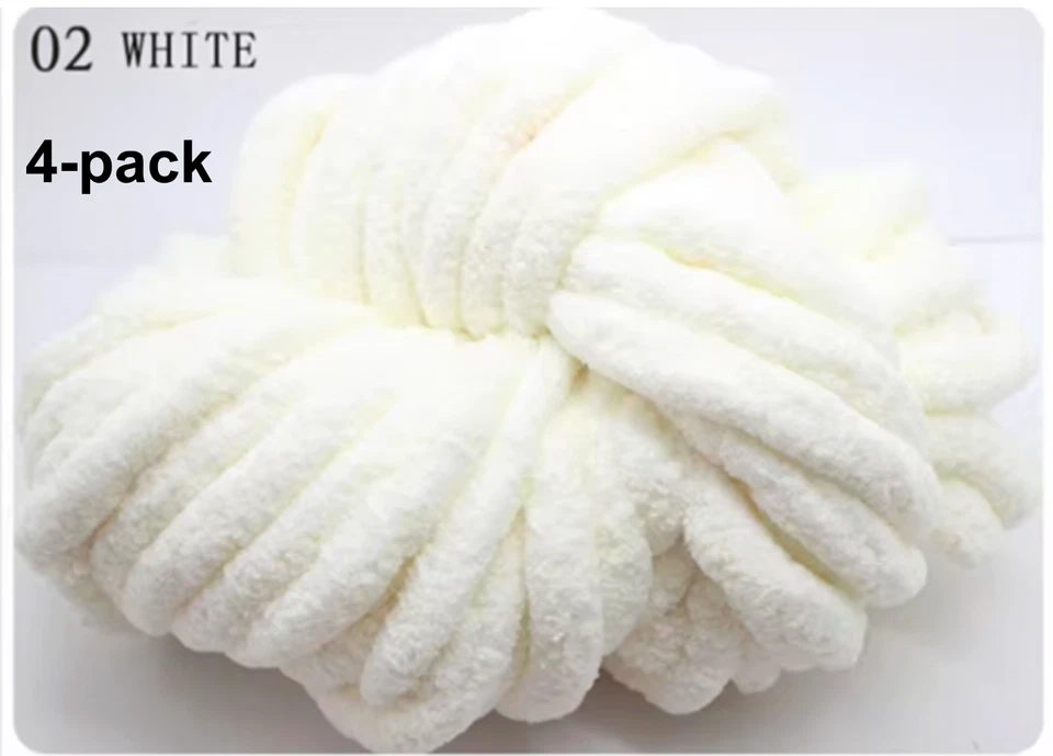 4 упаковки коренастой пряжи ручной вязки мягкий Jumbo громоздкий пушистый шениль, красный зеленый белый - Изображение 2 из 4