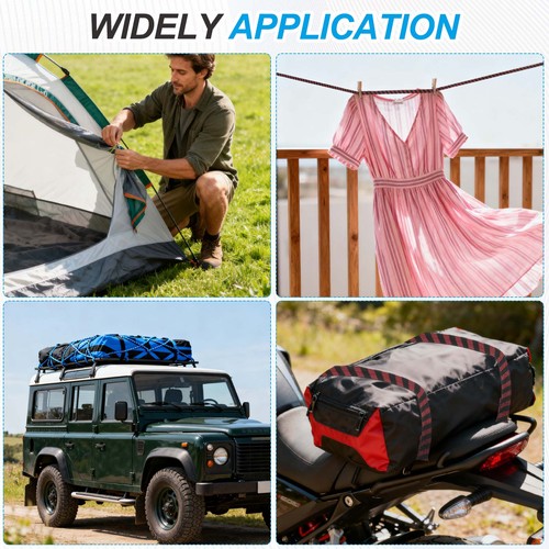 2 szt. Regulowane sznurki bungee z hakiem 79" Elastyczne paski bungee, czerwone - Zdjęcie 7 z 7