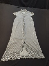 Womens Who What Wear Black & White Striped Ruffle Midi Dress L