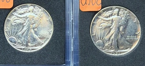 2 Walking Liberty Half Dollars 1943 & 1945. Uncirculated