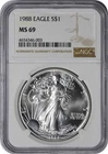 1988 American Silver Eagle Dollar MS69 NGC