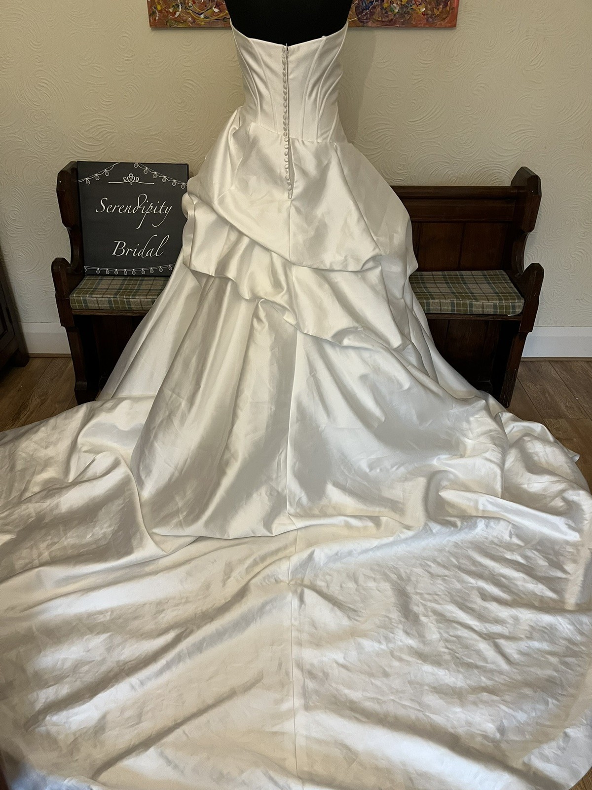 Veni Infantino Helen mikado basque ruched Wedding Dress Gown Size UK 14 image 5
