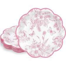 Pink Floral Paper Plates 30 Pcs 7 Inch Disposable Vintage Toile Dessert Plates
