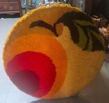 Vintage 1970's Hand Hooked Round Apple Rug