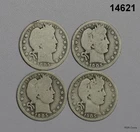 LOT OF 4 1905 BARBER QUARTERS SEMI-KEY DATE GOOD/AG #14621