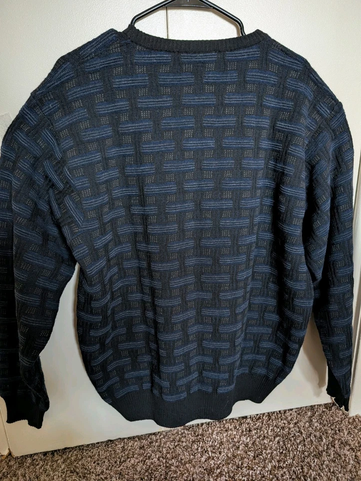 Mino Milano Italy Wool Blend Black Blue Crew Coogi Knock off Pullover Medium - Image 3 of 4