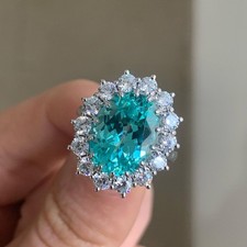 Blue Cubic Zirconia halo Style Art Deco Engagement Ring 925 Sterling Silver Ring